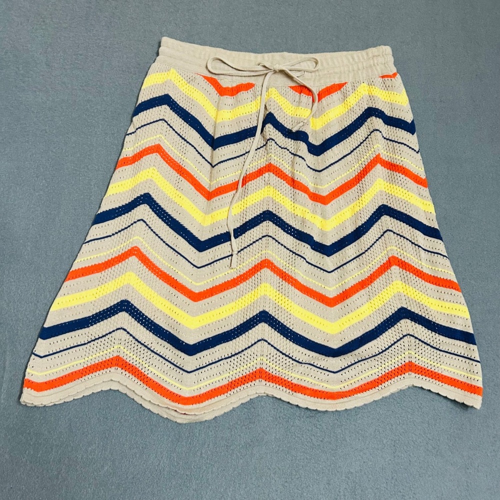 Nick & Mo Skirt Women L Beige Chevron Knit Boho Scalloped NC4055SQ Mini